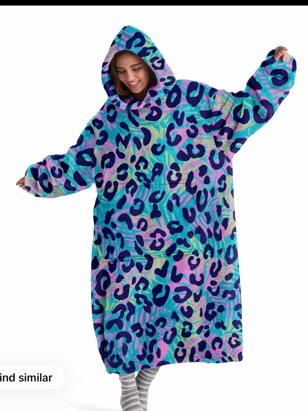 Oversized Hooded Wearable Blanket - Teal & Purple Leopard Print
